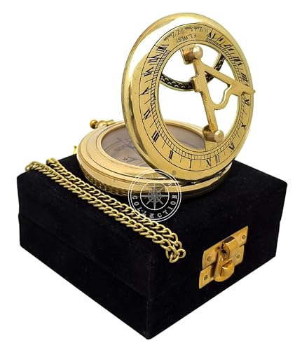 Antique Brass Sundial Compass with Velvet Box view 13