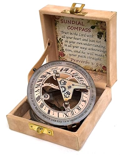 Antique Brass Sundial Compass with Velvet Box view 2