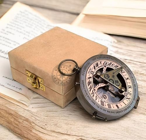 Antique Brass Sundial Compass with Velvet Box view 8