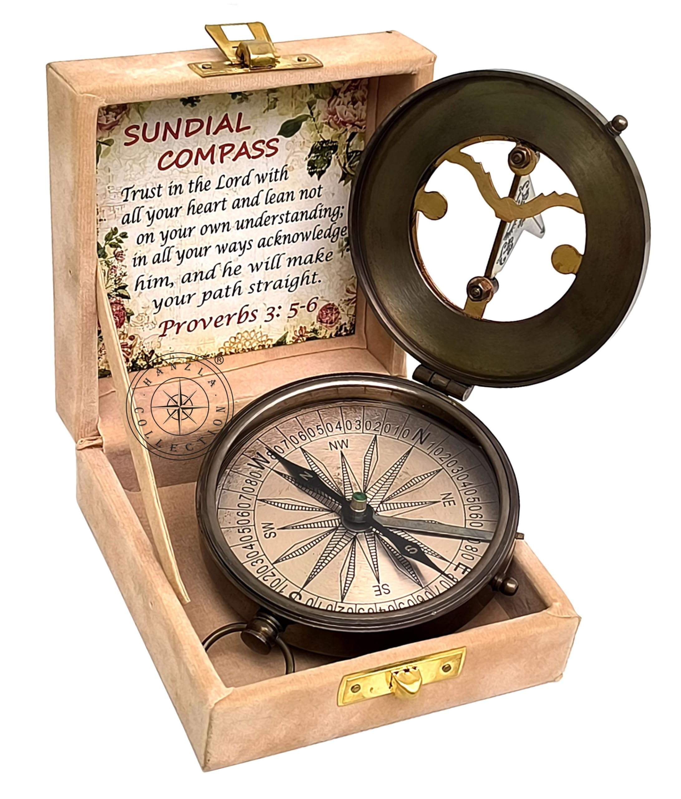 Antique Brass Sundial Compass with Velvet Box view 9