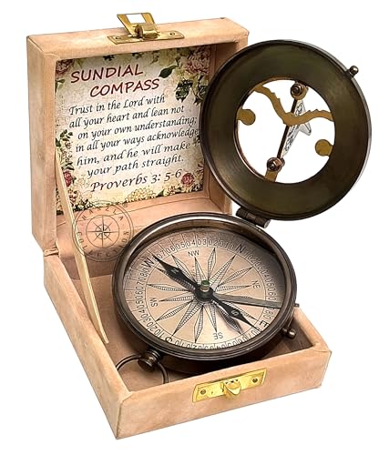 Antique Brass Sundial Compass with Velvet Box view 10