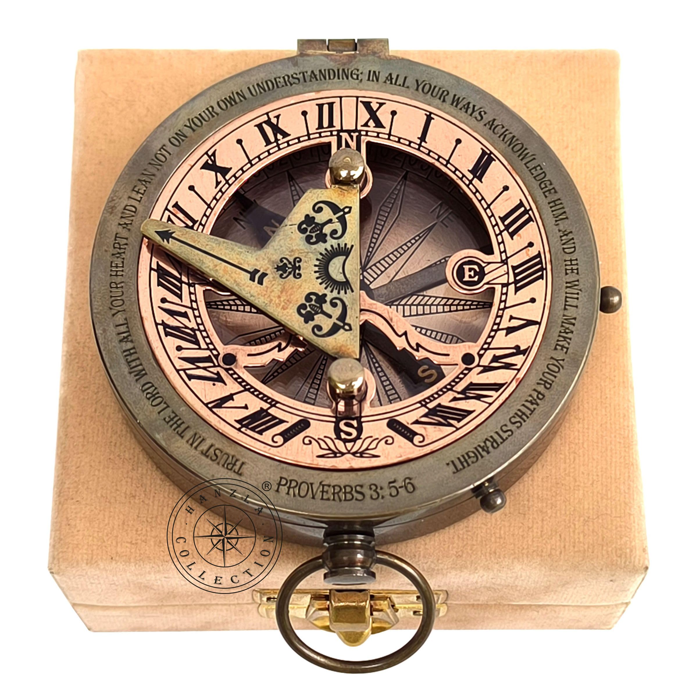 Antique Brass Sundial Compass with Velvet Box view 11