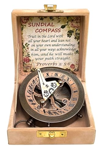 Antique Brass Sundial Compass with Velvet Box view 14