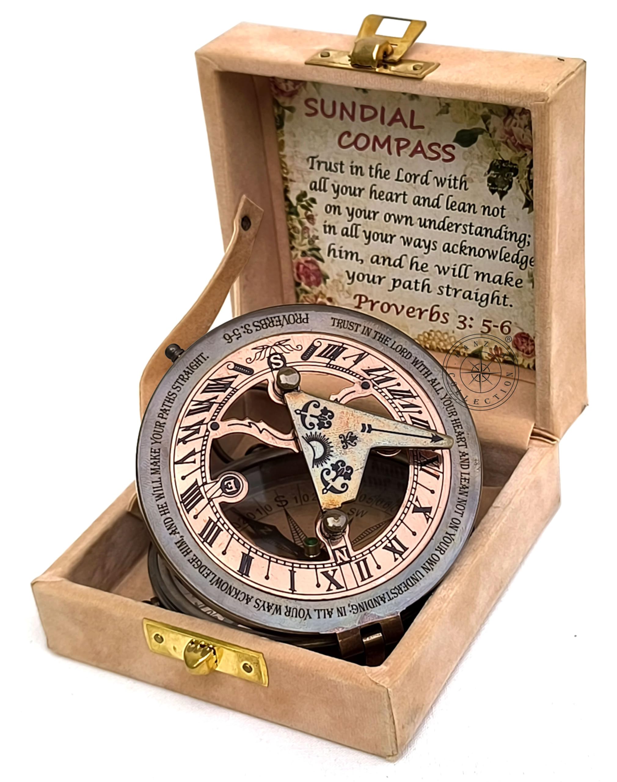 Antique Brass Sundial Compass with Velvet Box view 15