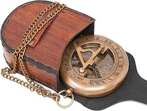 Antique Brass Sundial Compass with Leather Presentation Box view 6
