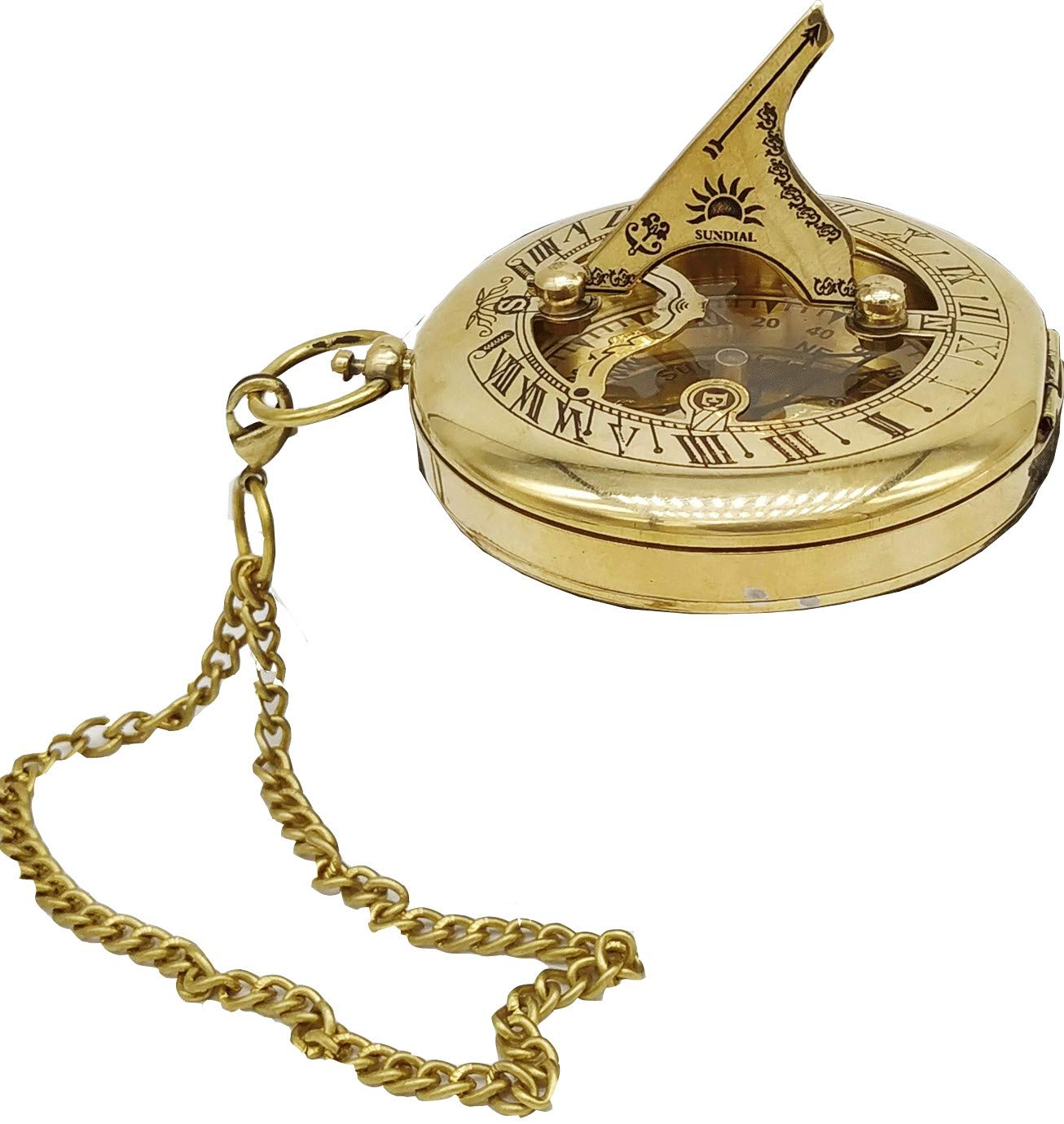 Antique Brass Sundial Compass with Wooden Box view 7