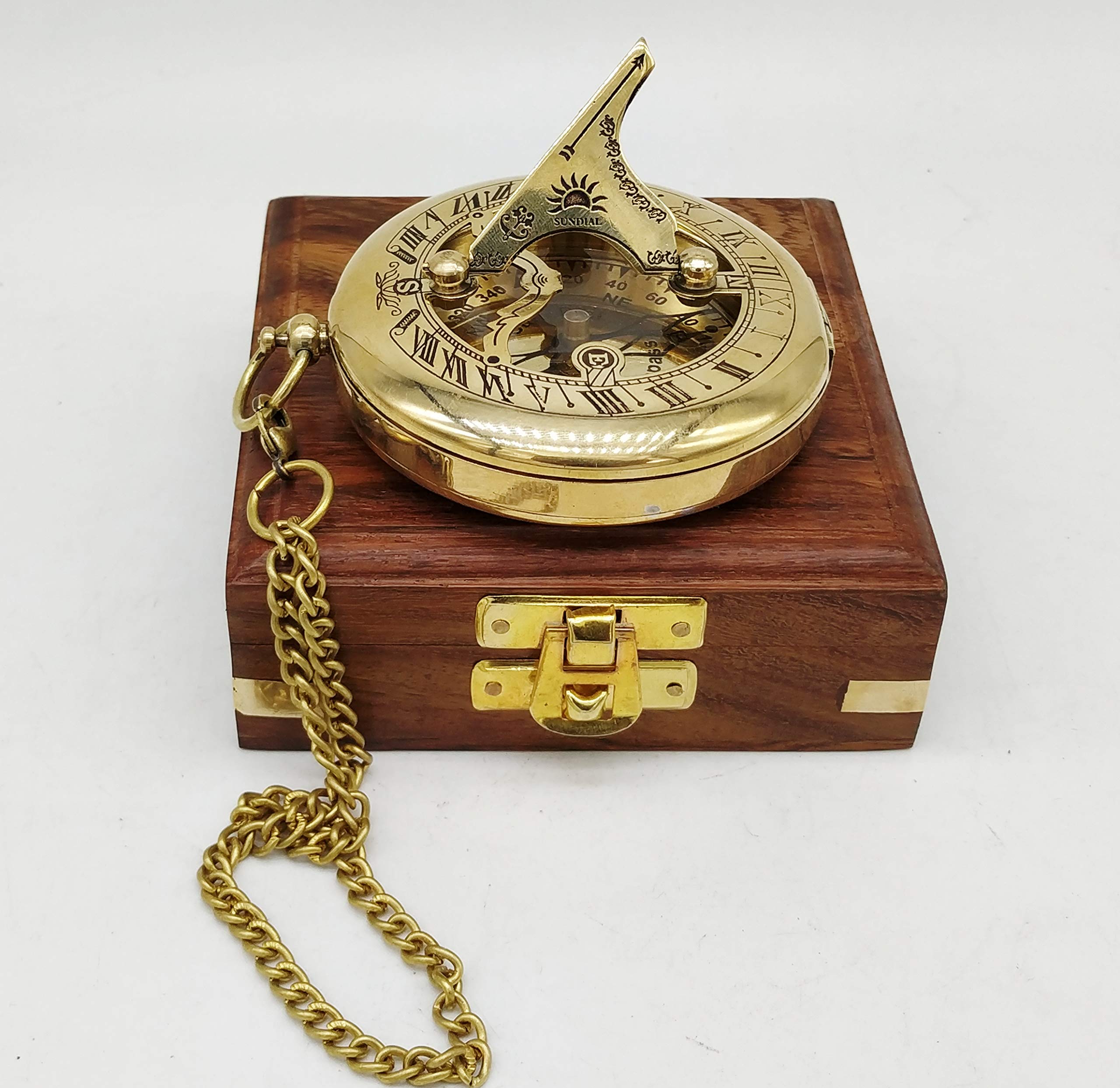 Antique Brass Sundial Compass with Wooden Box view 11