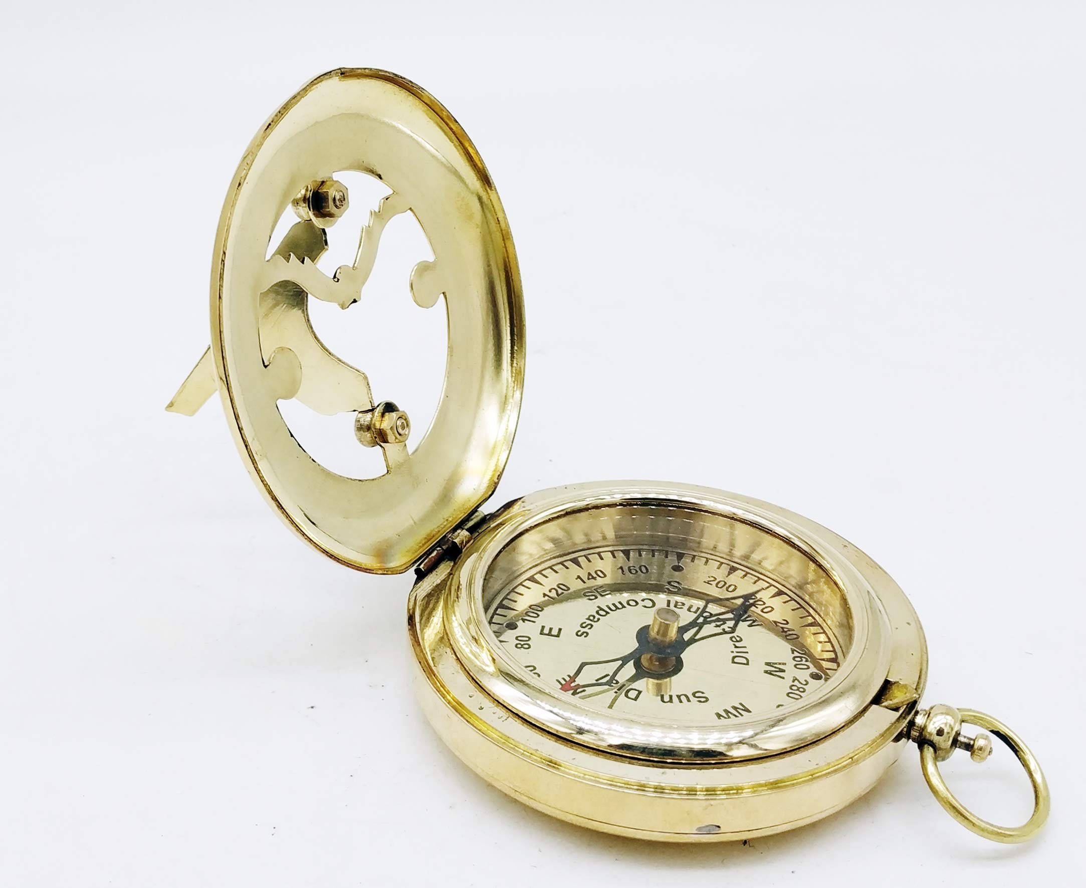 Antique Brass Sundial Compass with Wooden Box view 13