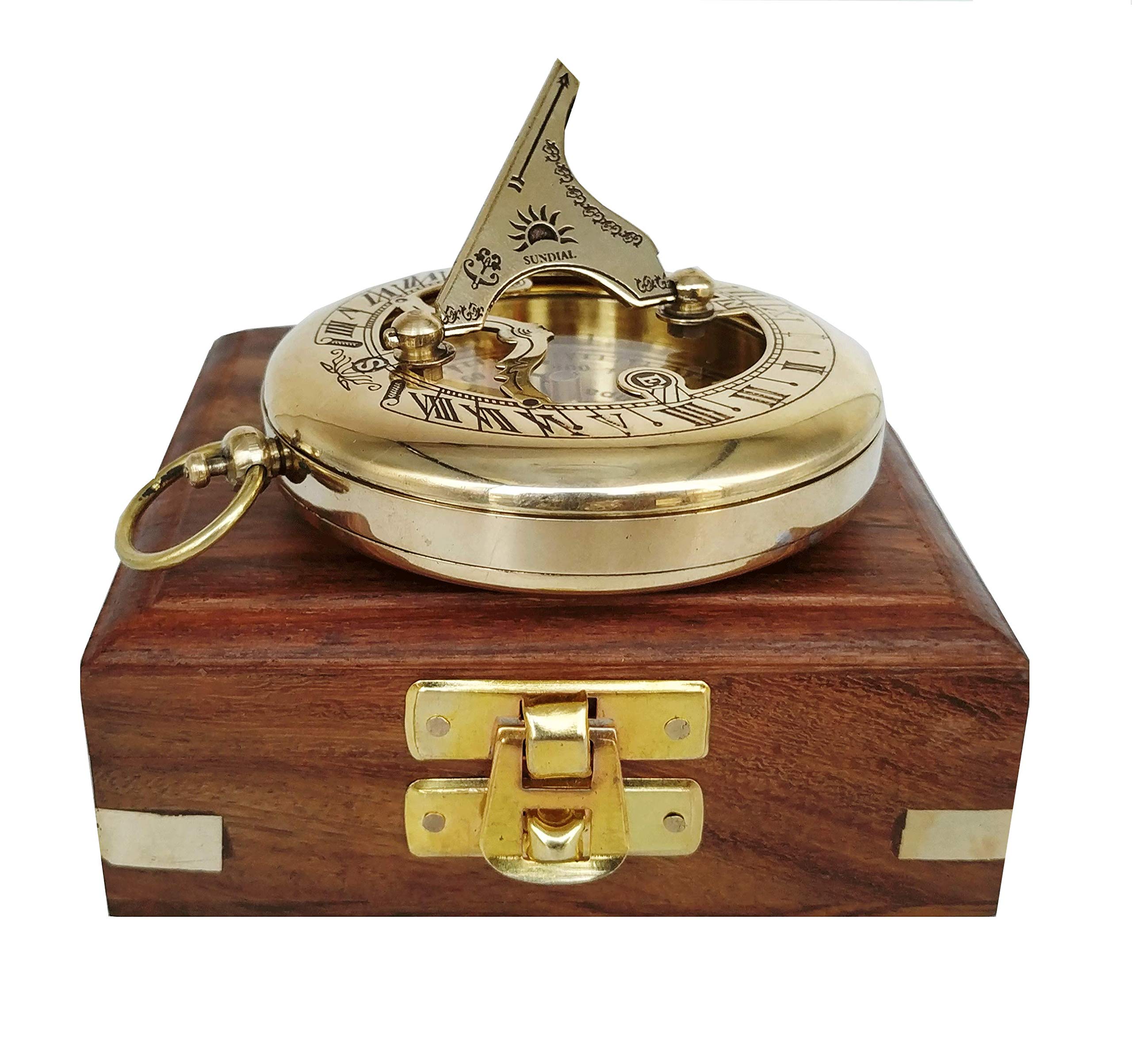 Antique Brass Sundial Compass with Wooden Box view 14