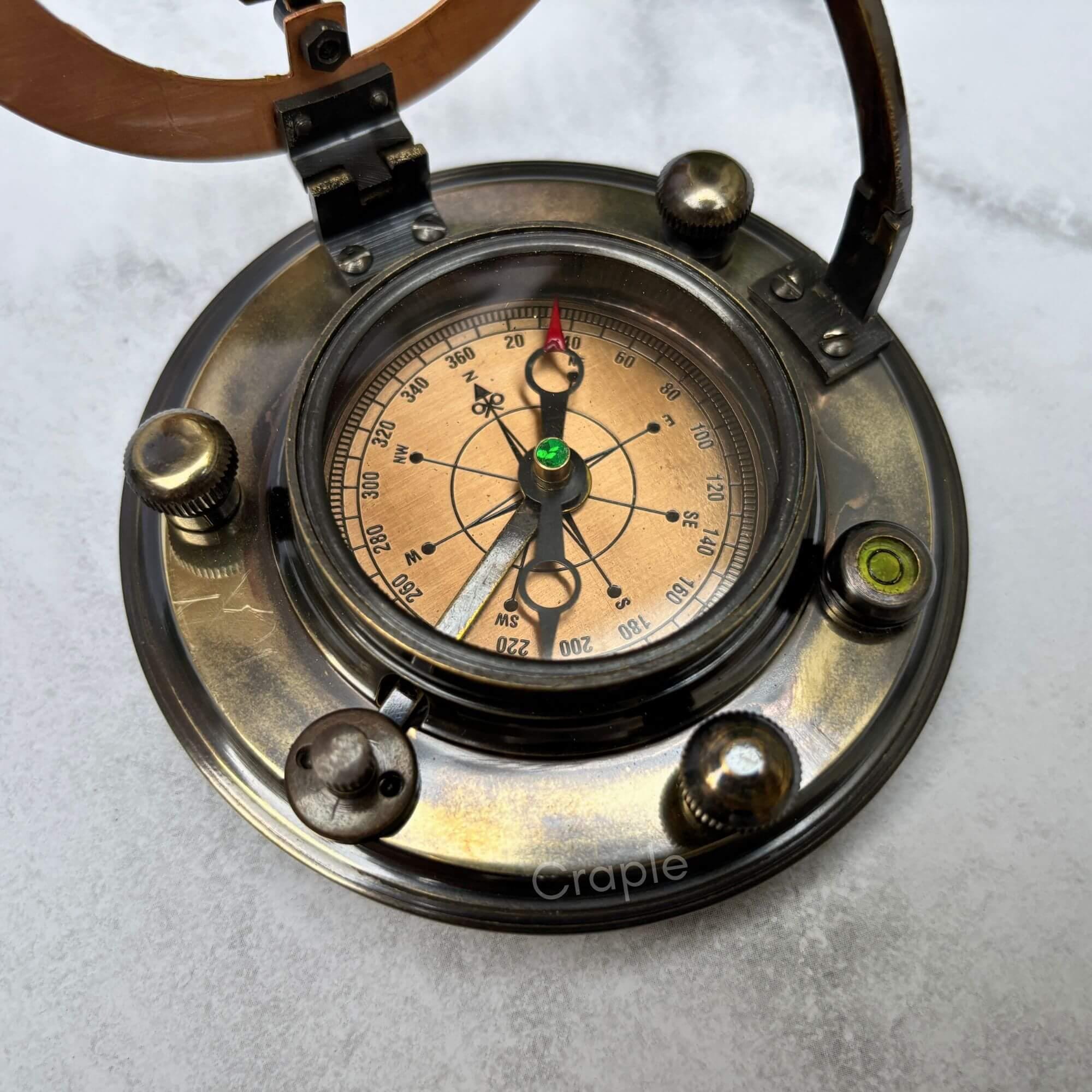 Antique Brass Sundial Compass with Fitted Wooden Presentation Box view 2