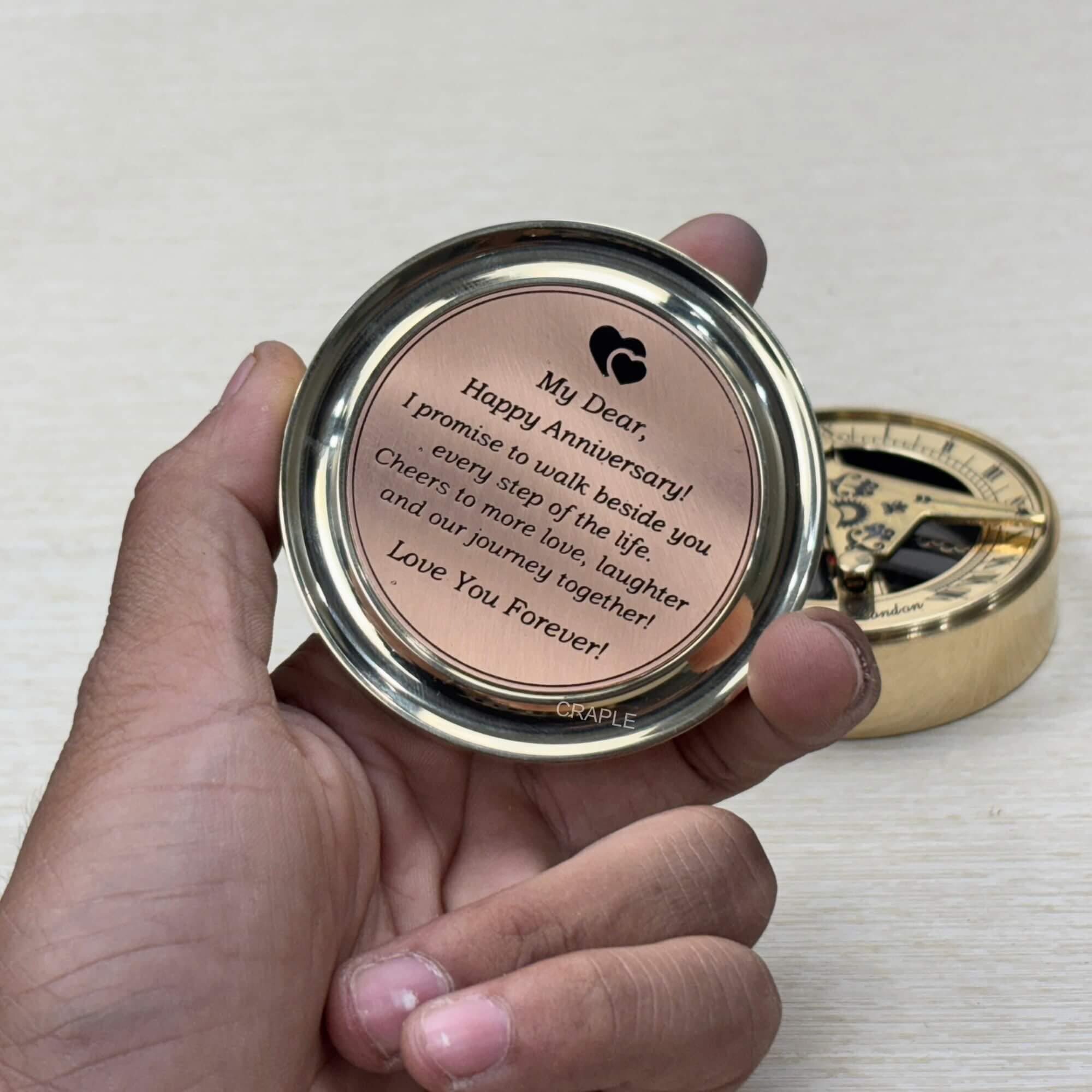 Polished Brass Sundial Compass, No Case view 3