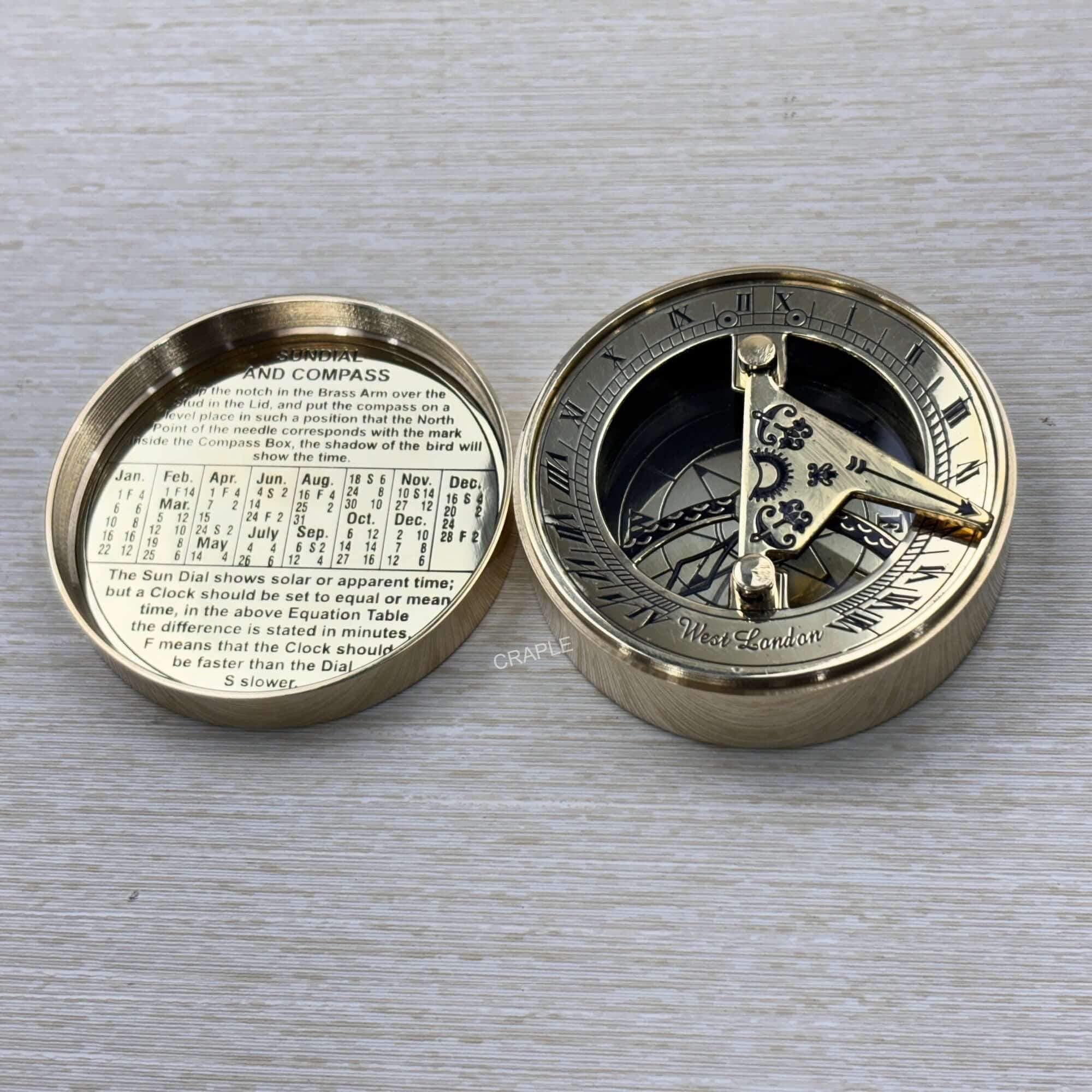 Polished Brass Sundial Compass, No Case view 4