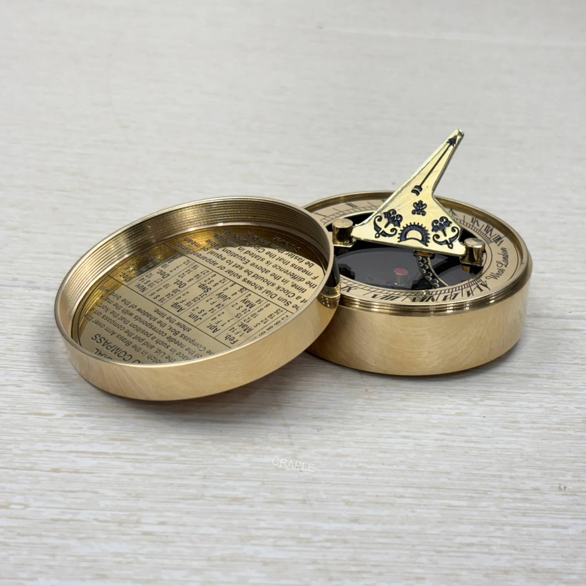Polished Brass Sundial Compass, No Case view 6