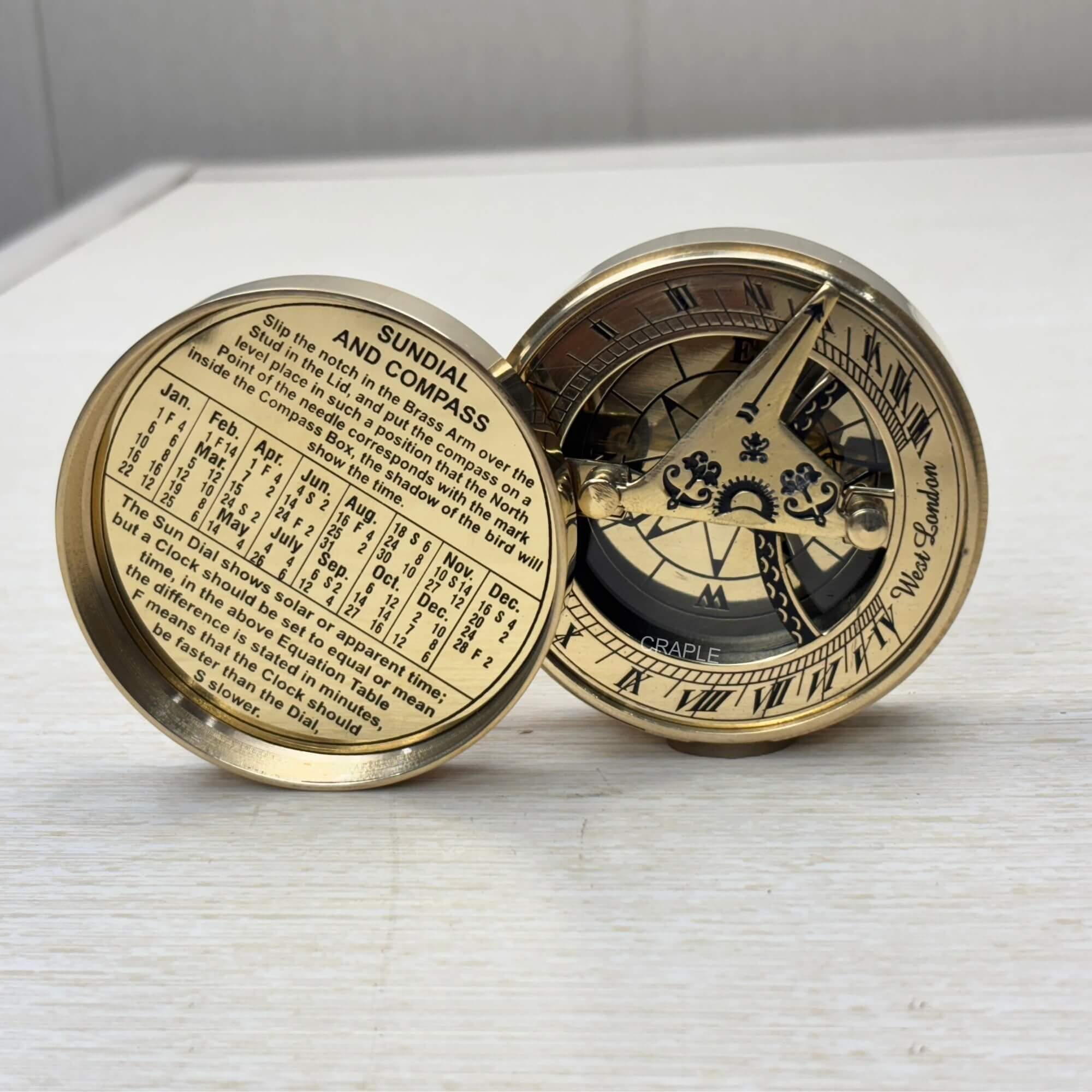 Polished Brass Sundial Compass, No Case view 10