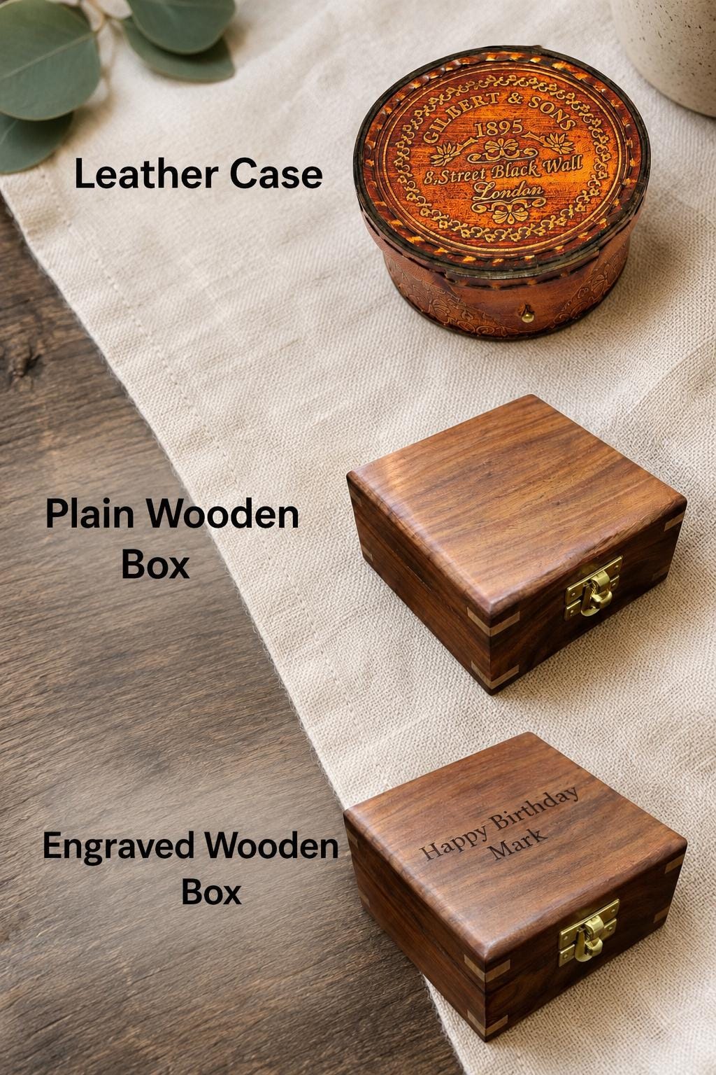 Black Antique Brass Sundial Compass with Black Wooden Presentation Box view 2