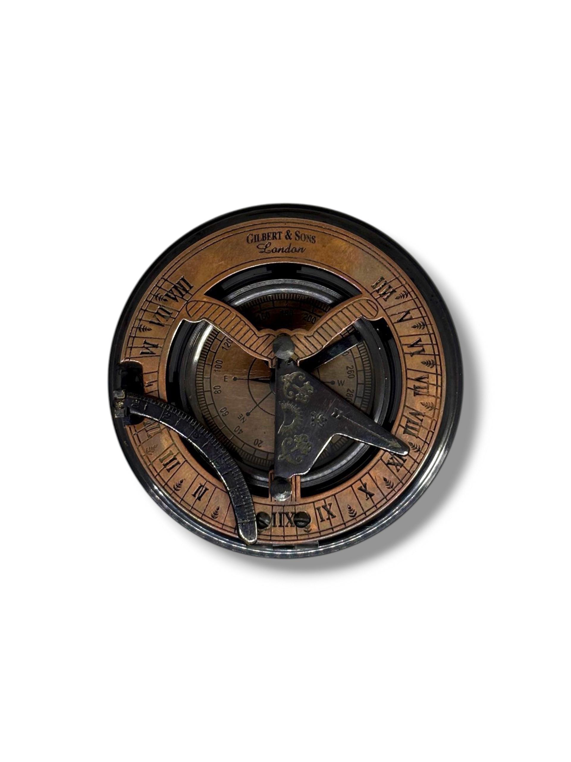 Black Antique Brass Sundial Compass with Black Wooden Presentation Box view 6