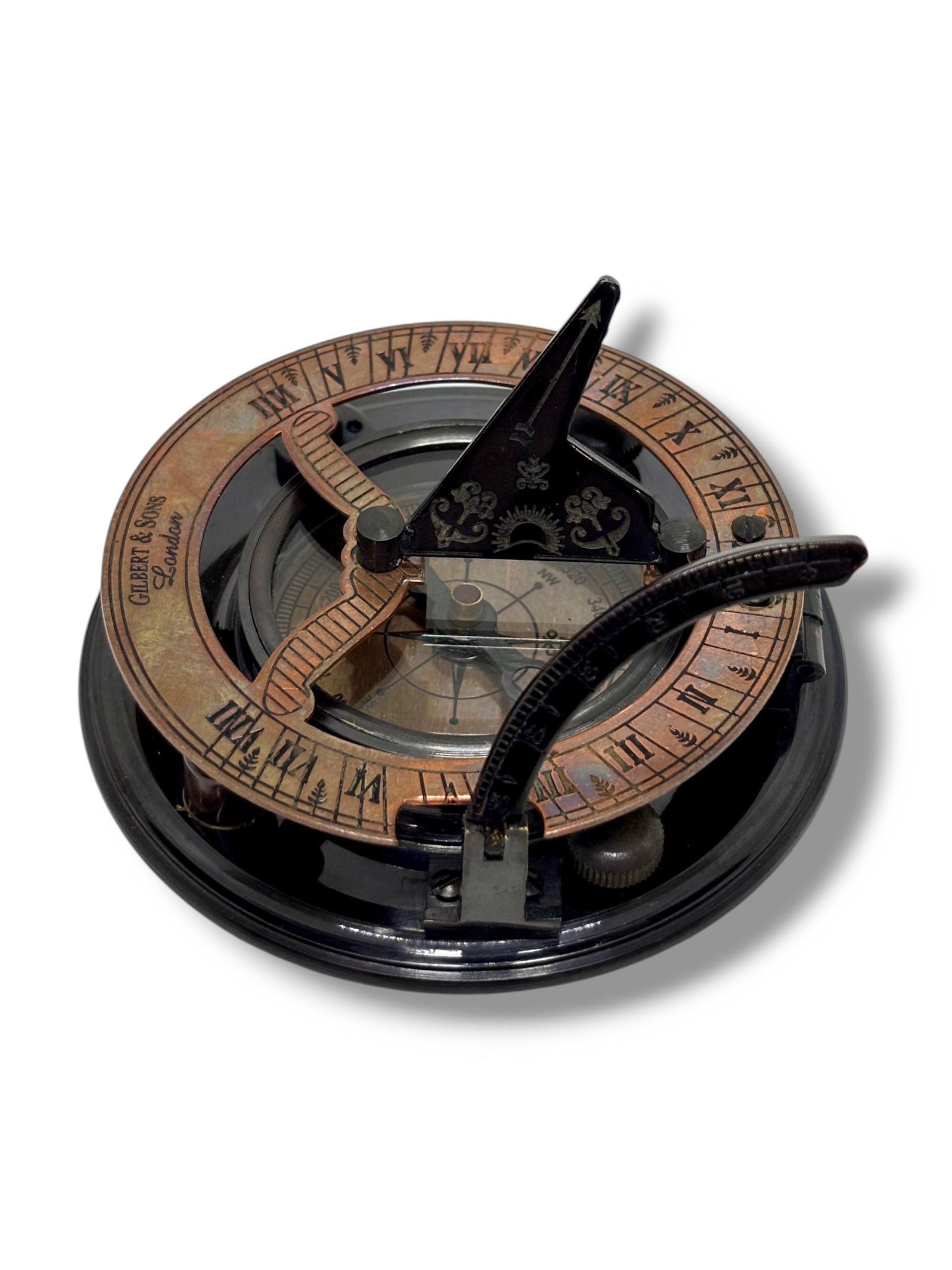 Black Antique Brass Sundial Compass with Black Wooden Presentation Box view 7