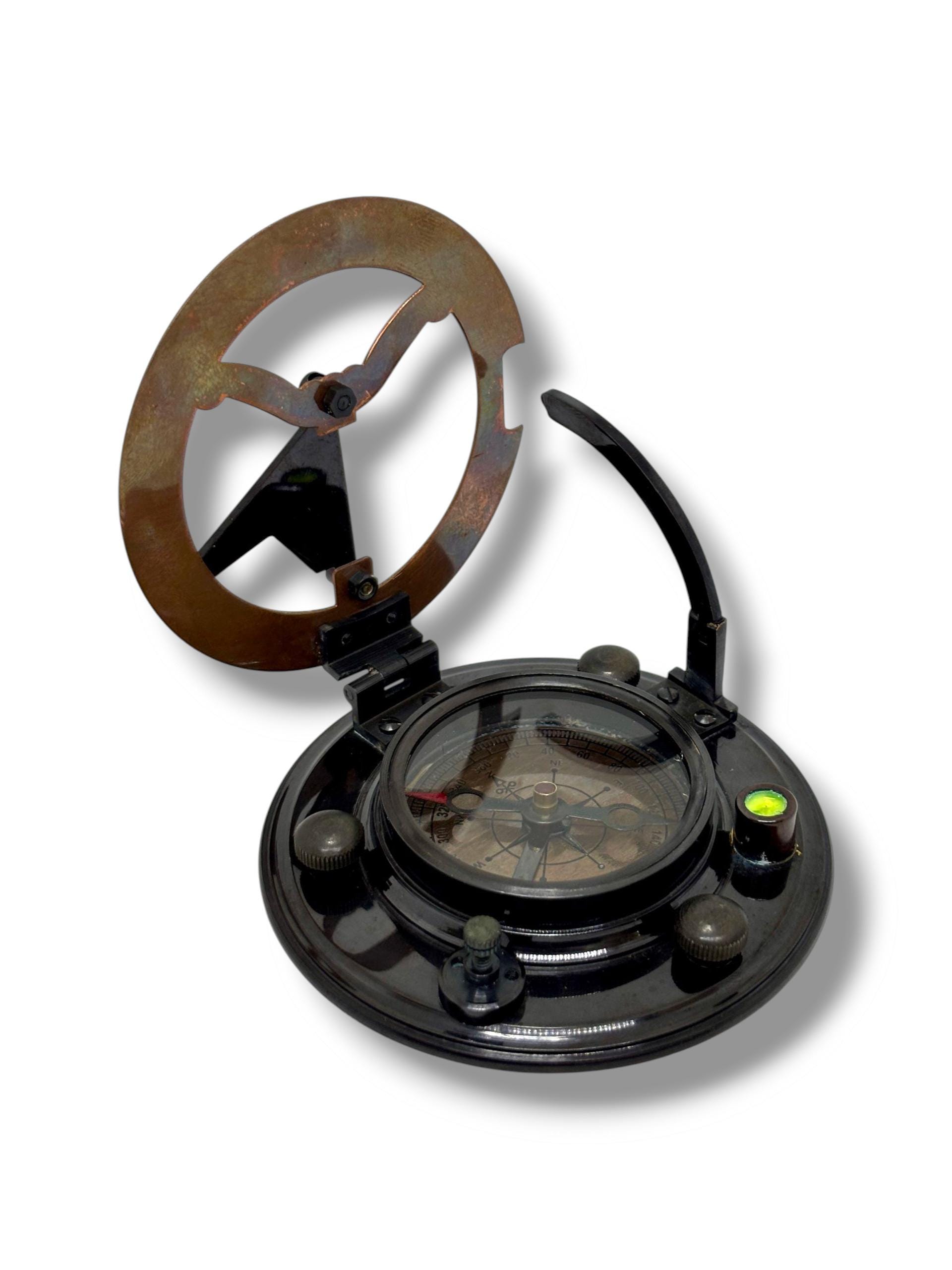 Black Antique Brass Sundial Compass with Black Wooden Presentation Box view 9