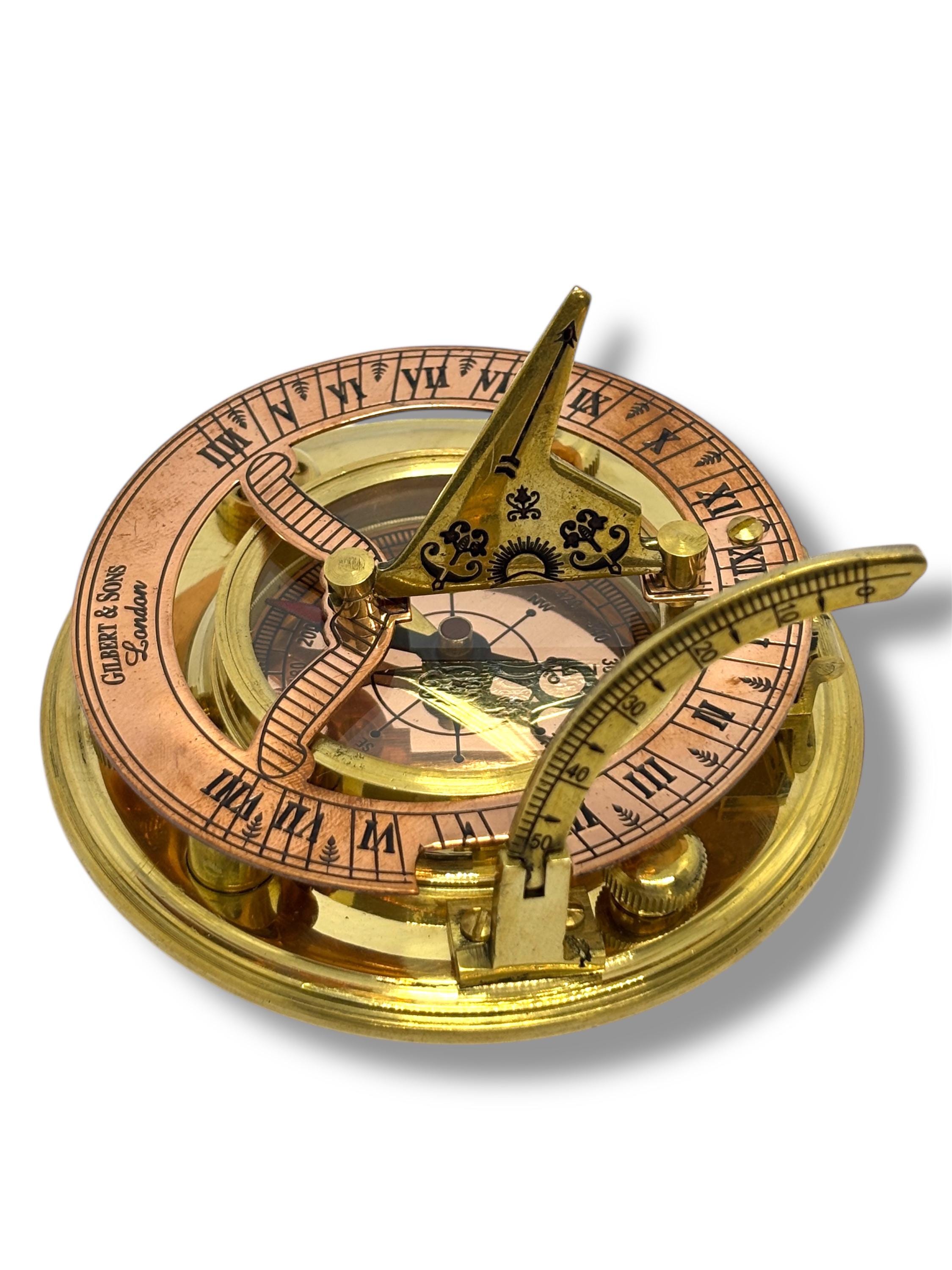 Black Antique Brass Sundial Compass with Black Wooden Presentation Box view 6