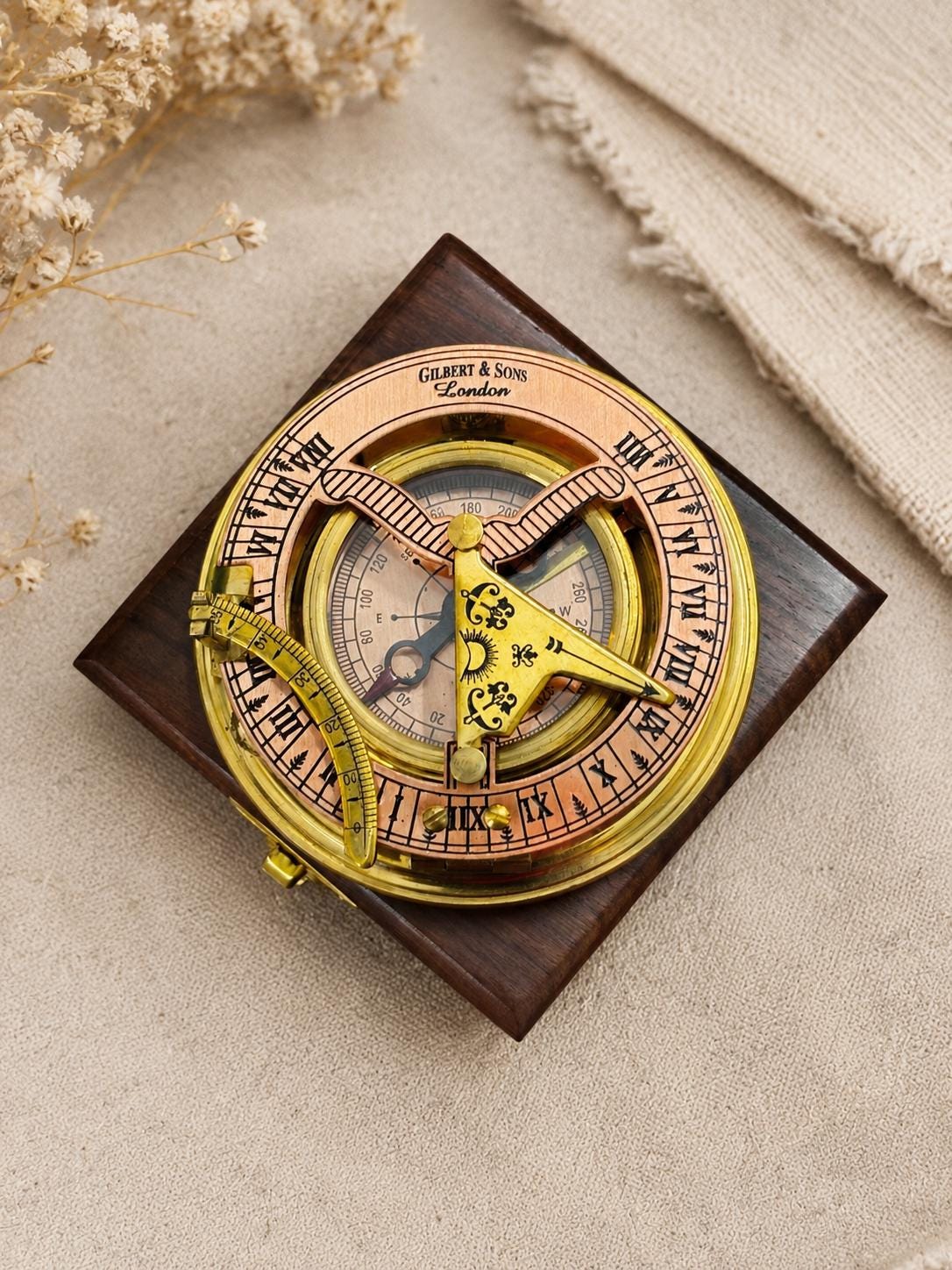 Black Antique Brass Sundial Compass with Black Wooden Presentation Box view 12