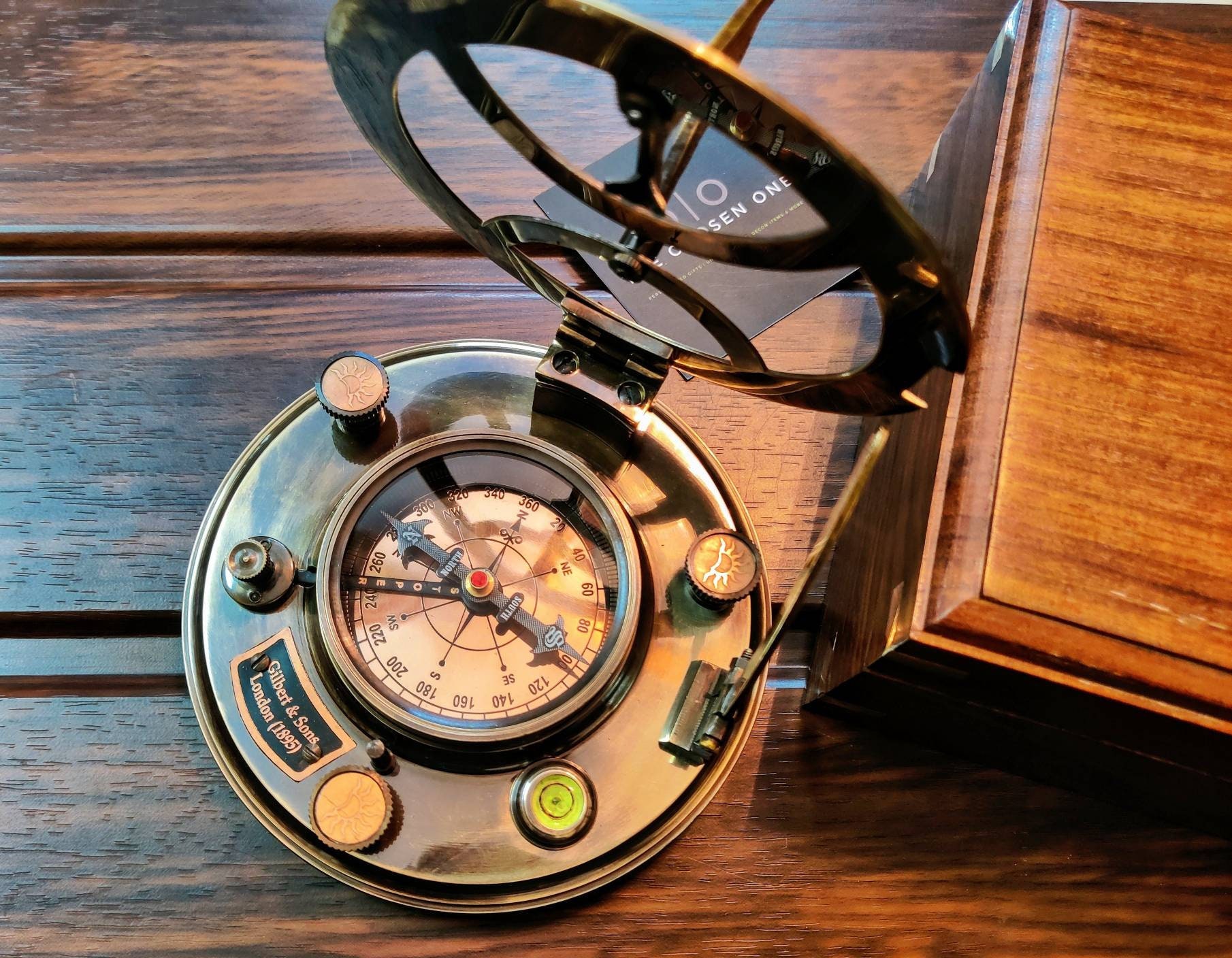 Antique Brass Sundial Compass with Presentation Box view 6