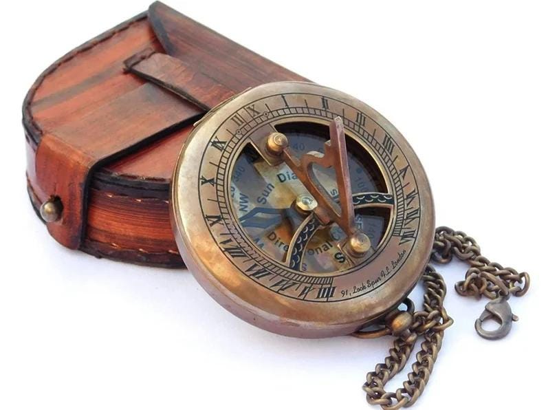 Antique Brass Sundial Compass with Wooden Box view 8