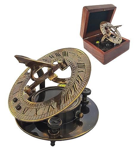 Antique Brass Sundial Compass with Wooden Box view 2
