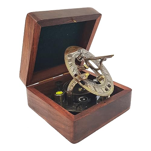 Antique Brass Sundial Compass with Wooden Box view 6