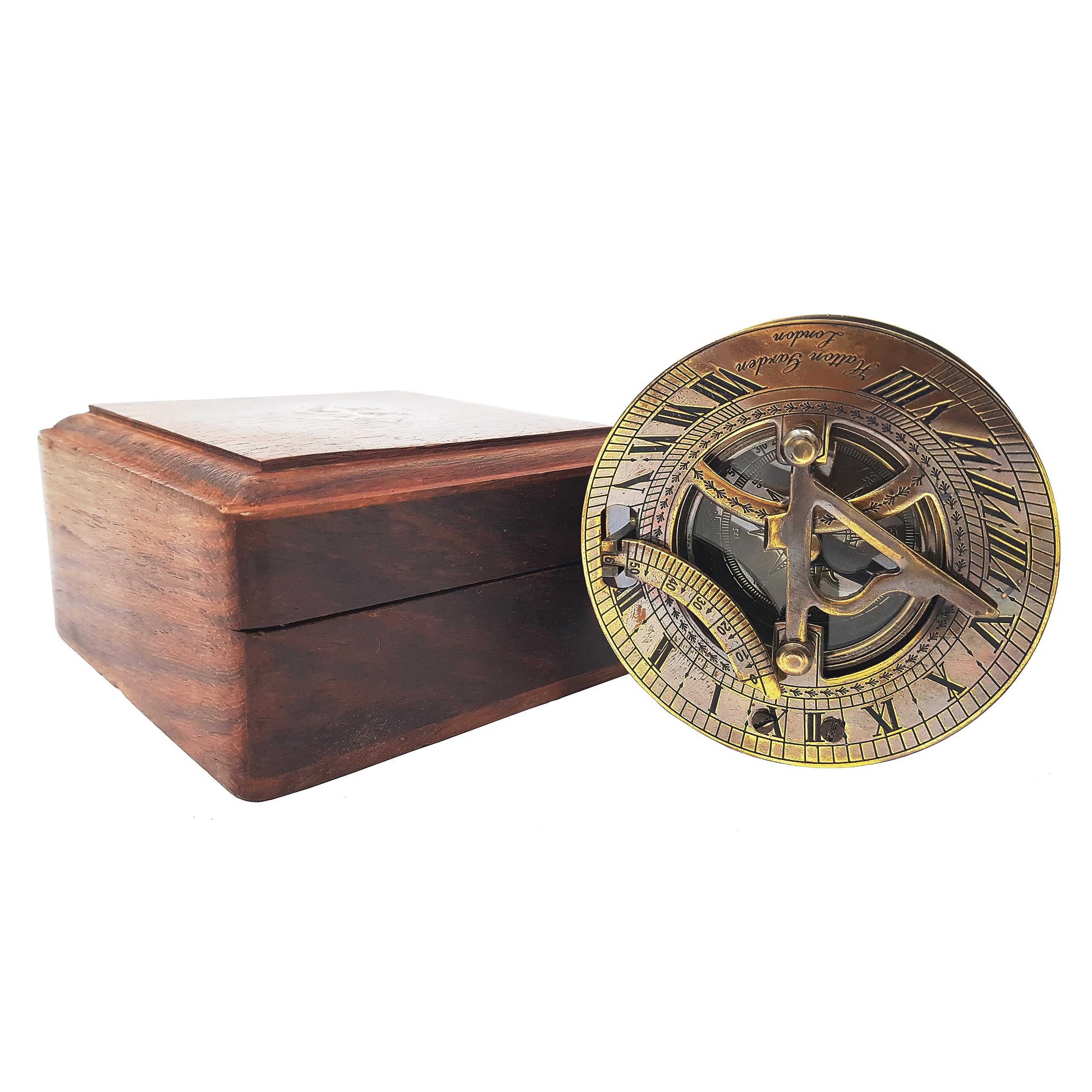 Antique Brass Sundial Compass with Wooden Box view 9