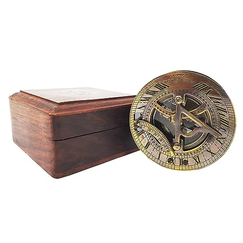 Antique Brass Sundial Compass with Wooden Box view 10