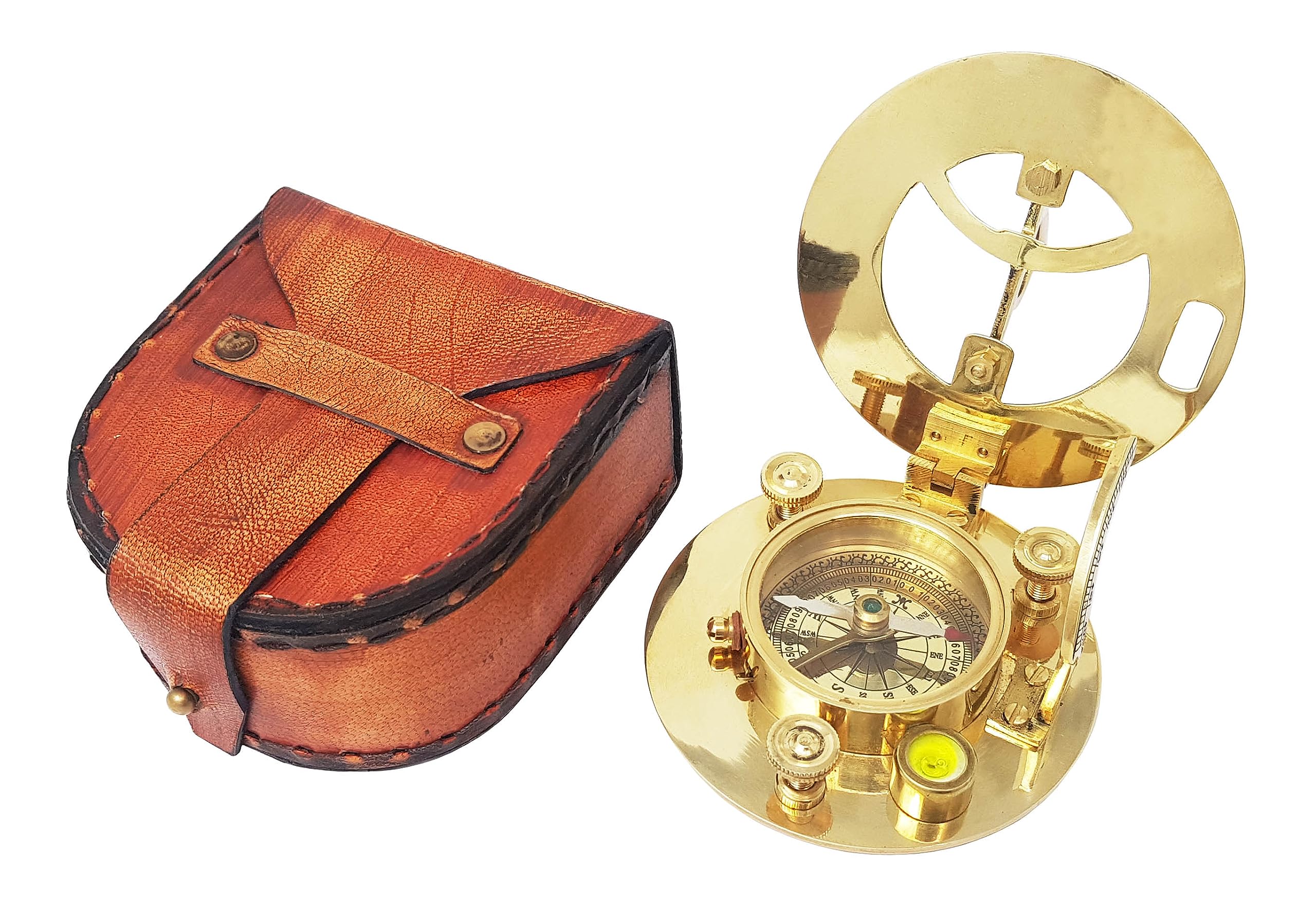 Antique Brass Sundial Compass with Leather Case view 4