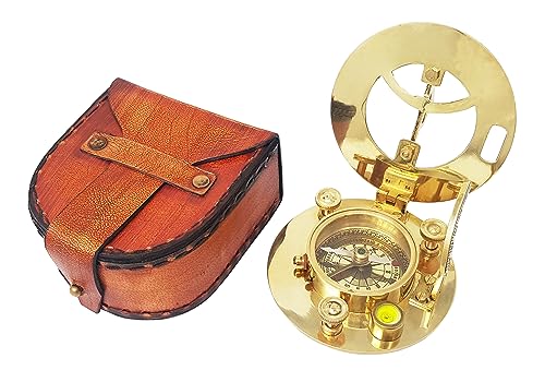 Antique Brass Sundial Compass with Leather Case view 5