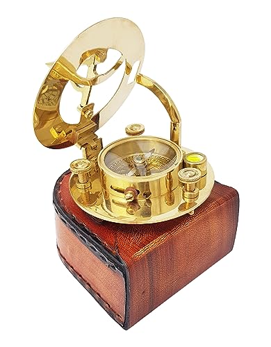Antique Brass Sundial Compass with Leather Case view 7