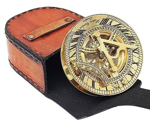 Antique Brass Sundial Compass with Leather Case view 11