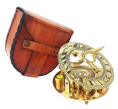 Antique Brass Sundial Compass with Leather Case view 13