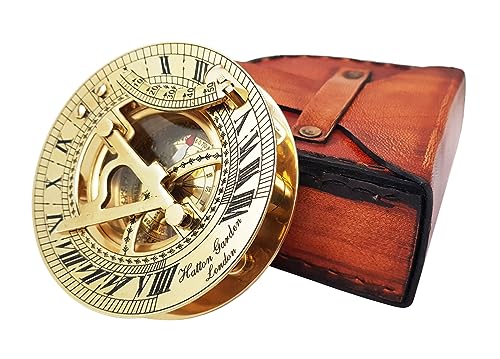 Antique Brass Sundial Compass with Leather Case view 15