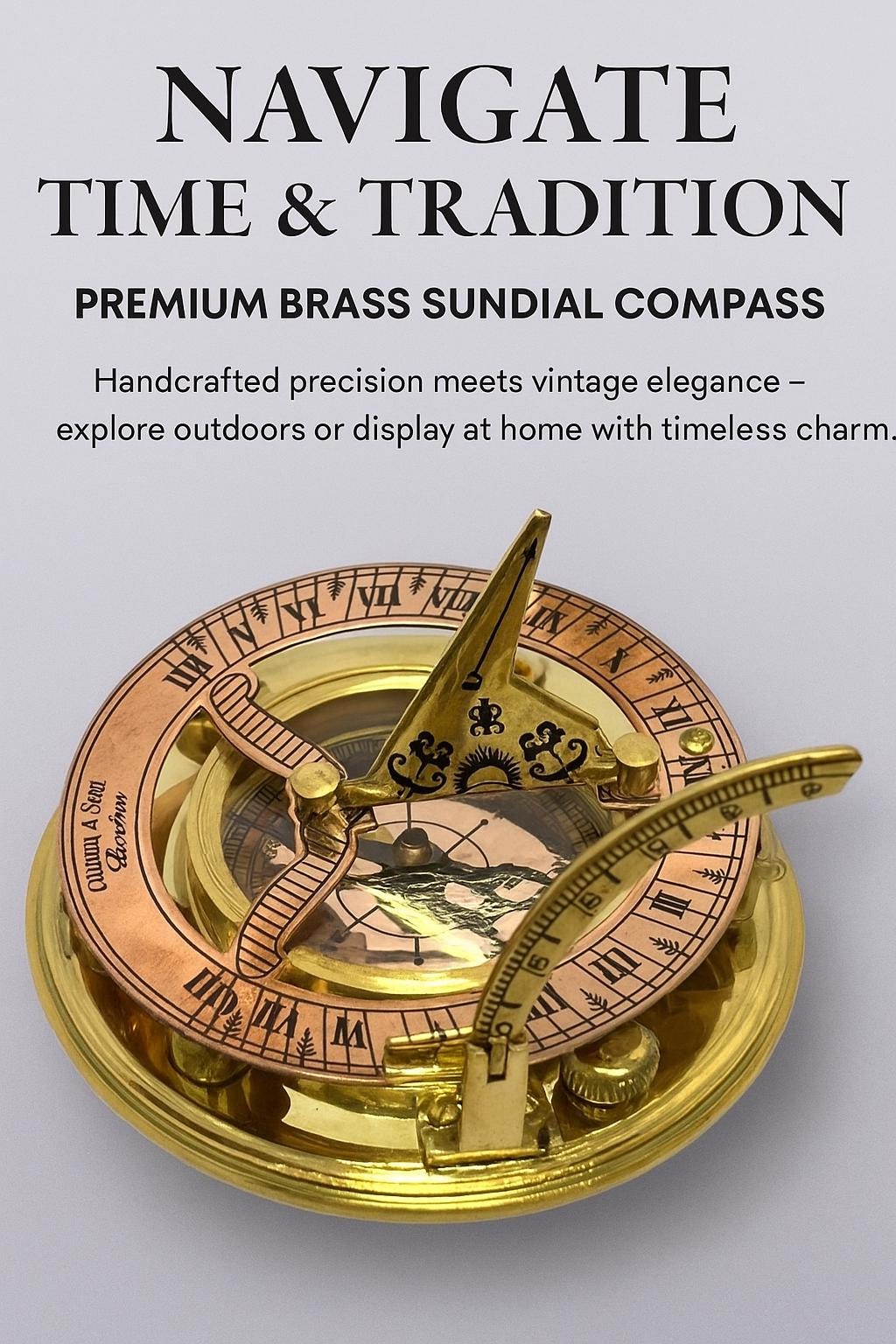 Polished Brass Sundial Compass with Leather Presentation Box view 3