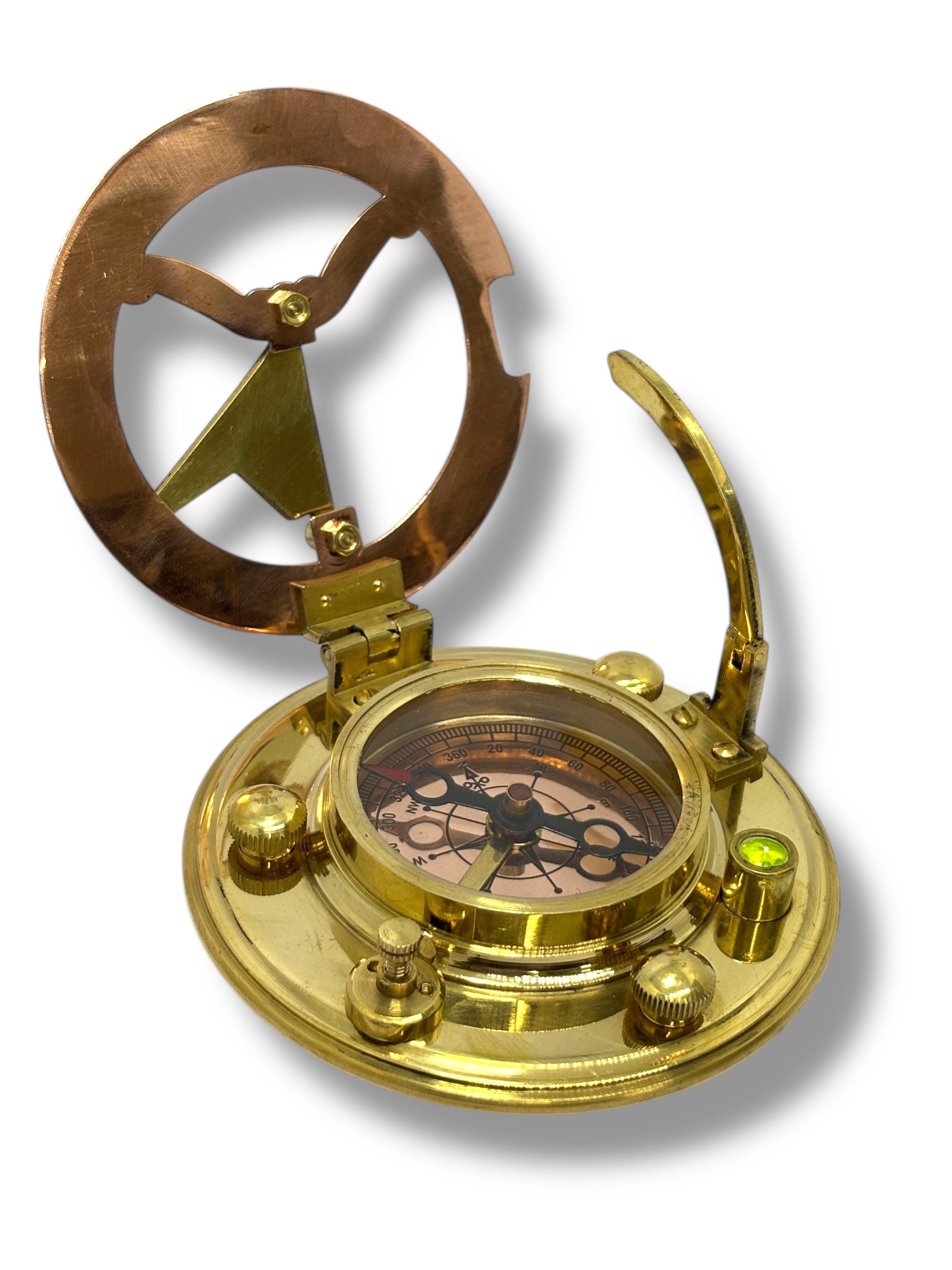 Polished Brass Sundial Compass with Leather Presentation Box view 7
