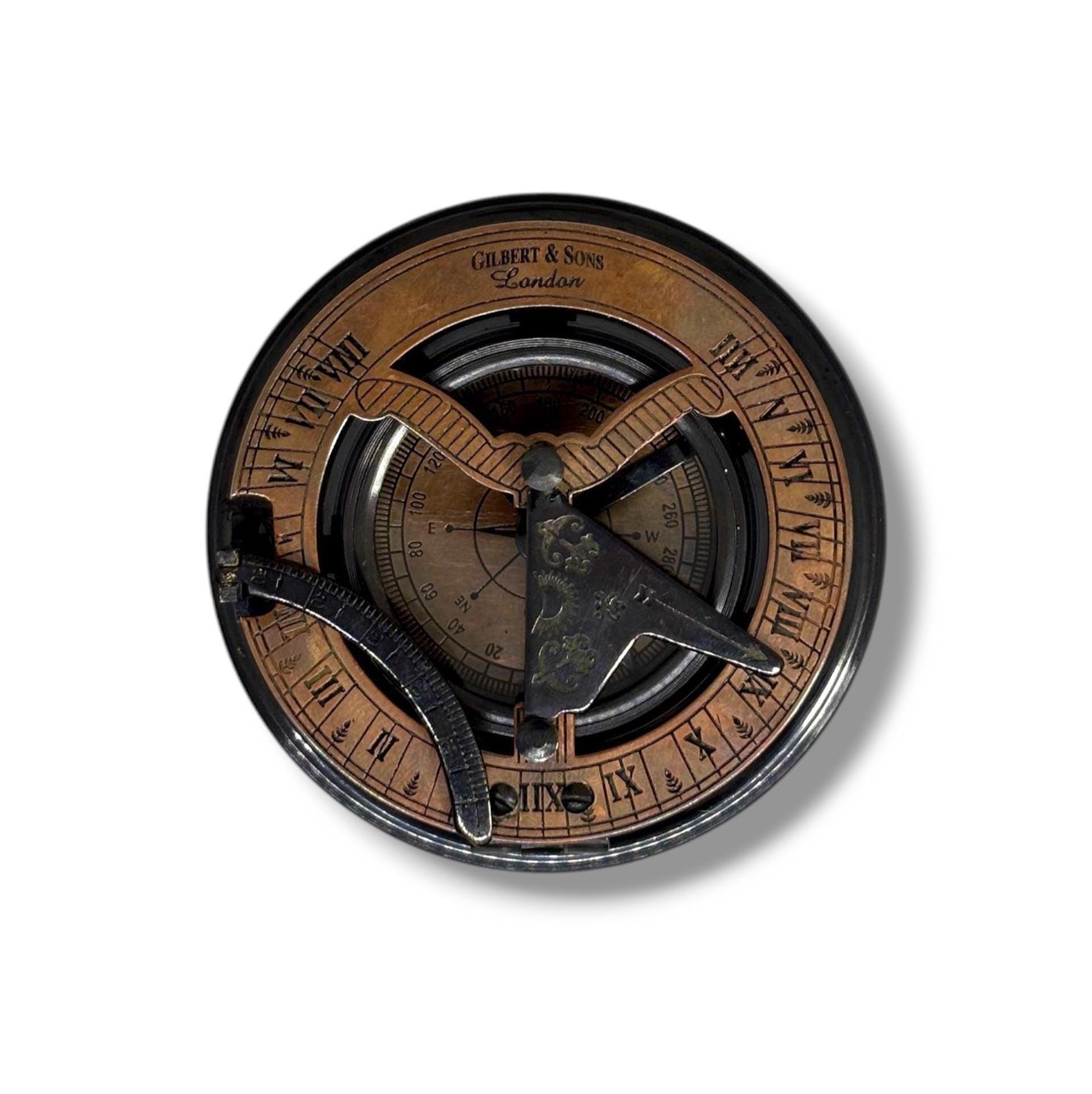 Black Antique Brass Sundial Compass with Leather Presentation Box view 6