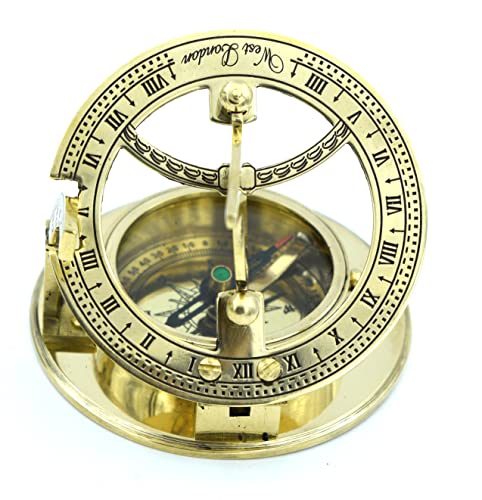 Antique Brass Sundial Compass with Wooden Box view 3