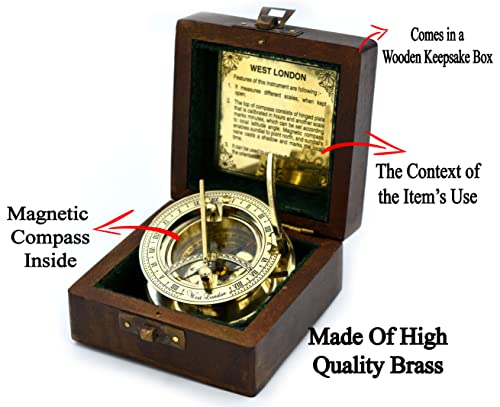 Antique Brass Sundial Compass with Wooden Box view 5