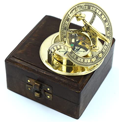 Antique Brass Sundial Compass with Wooden Box view 10