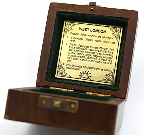 Antique Brass Sundial Compass with Wooden Box view 12