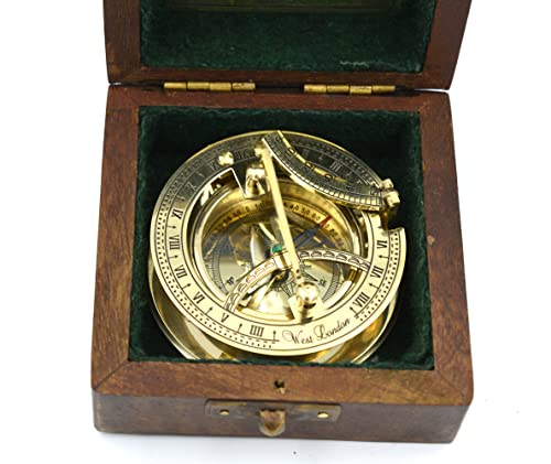 Antique Brass Sundial Compass with Wooden Box view 16