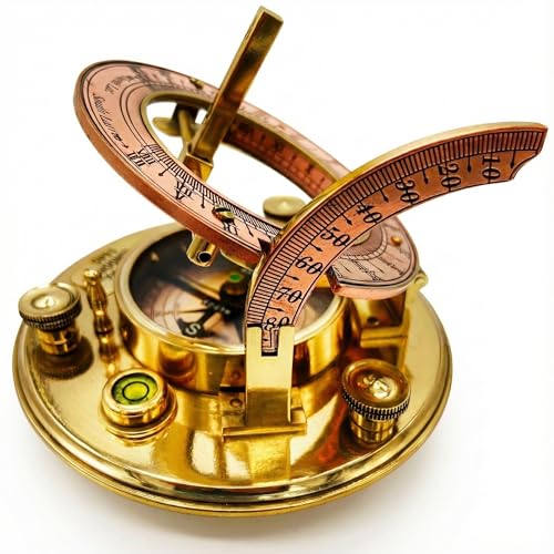 Polished Brass Sundial Compass with Red Leather Round Case view 2