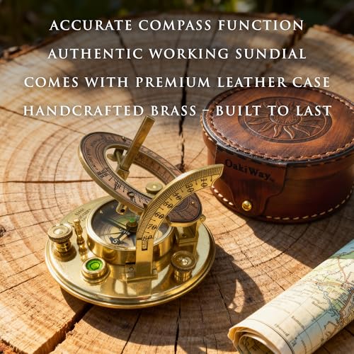 Polished Brass Sundial Compass with Red Leather Round Case view 6