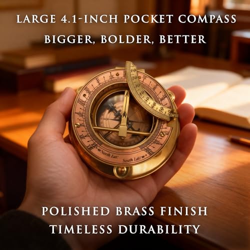 Polished Brass Sundial Compass with Red Leather Round Case view 14