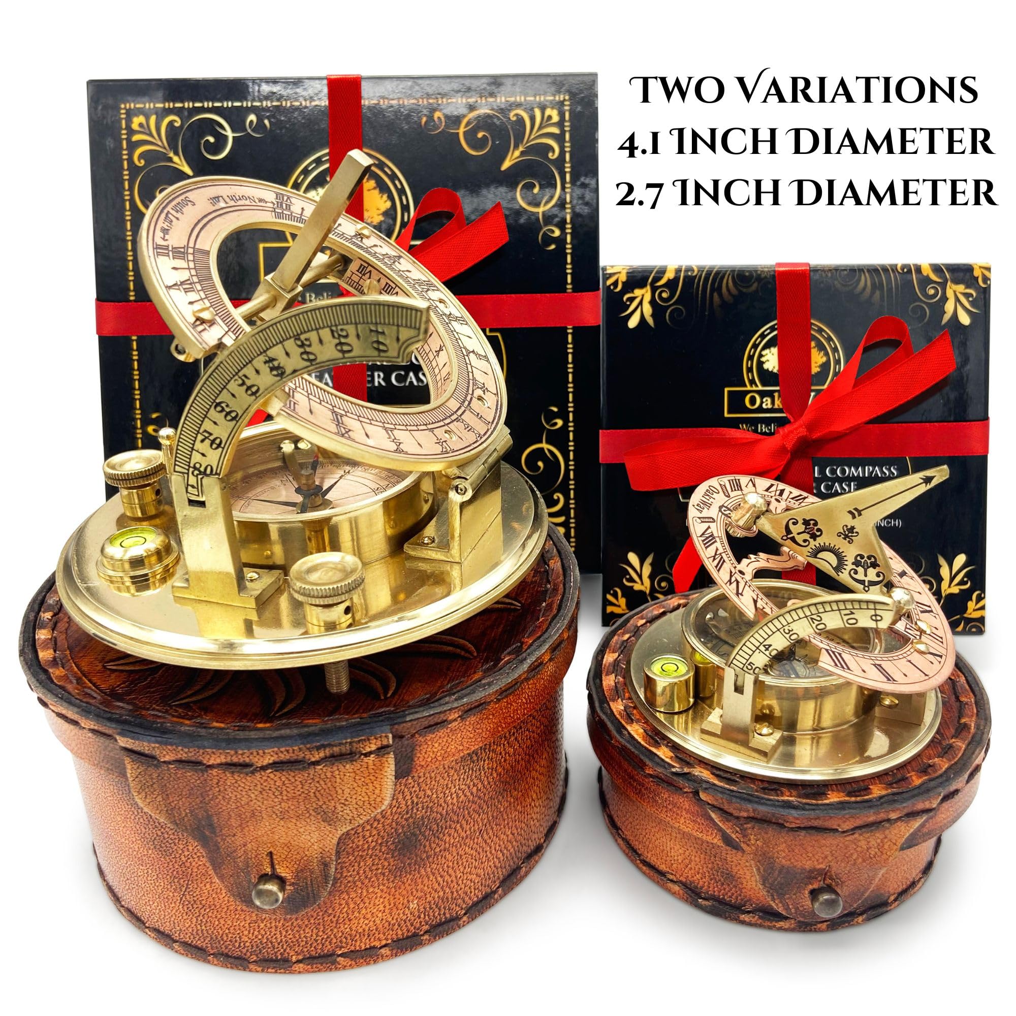 Polished Brass Sundial Compass with Red Leather Round Case view 17
