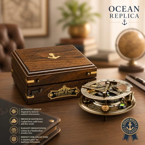 Antique Brass Sundial Compass with Rosewood Presentation Box view 13