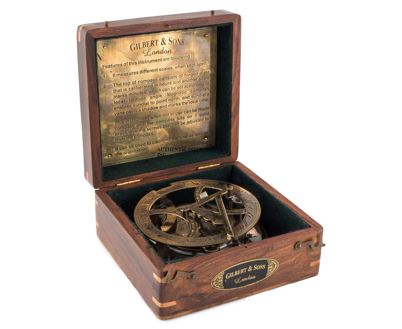 Antique Brass Sundial Compass with Rosewood Presentation Box view 17